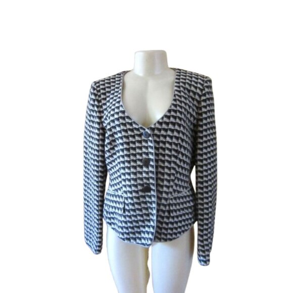 Vintage Armani Collezioni Houndstooth Virgin Wool Blazer Jacket Size 12 - Picture 2 of 7